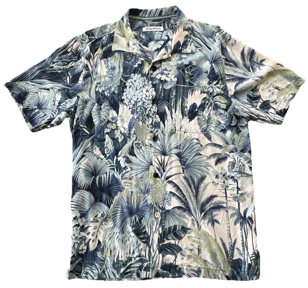 Tommy Bahama Men's Hawaiian Print Shirt Short Sleeve Collar Silk Button Small